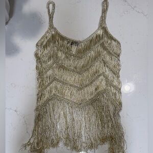 Ark & Co Gold Fringe Cami Top Y2K Glam Party Festival Statement Top Size S